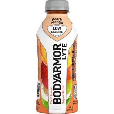 Bodyarmor Lyte Peach Mango, 16 oz bottles, 12 loose