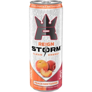 Reign Storm Clean Energy Peach Nectarine, 12 oz cans, 12 loose